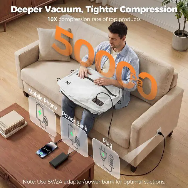 Alt view image 3 of 7 - Travel Vacuum Bags with Built-in Pump, White