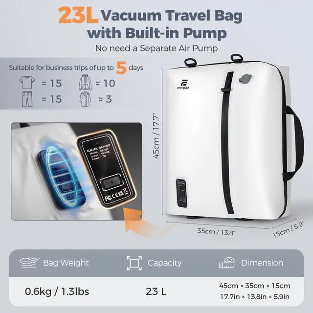 Alt view image 2 of 7 - Travel Vacuum Bags with Built-in Pump, White