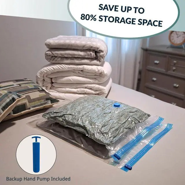 Alt view image 2 of 7 - 8 Mega Jumbo XXL Vacuum Storage Bags with Pump, Supersized Compression Space Saver for Comforter, duvet, Bedding, Blanket storage, Vacuum Seal Bags for Clothing, Durable Safe Poly Material