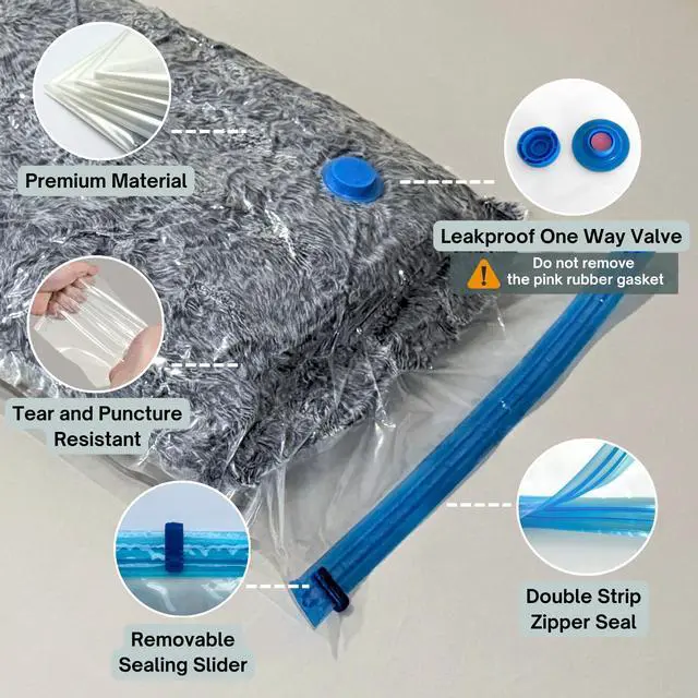 Alt view image 5 of 7 - 8 Mega Jumbo XXL Vacuum Storage Bags with Pump, Supersized Compression Space Saver for Comforter, duvet, Bedding, Blanket storage, Vacuum Seal Bags for Clothing, Durable Safe Poly Material