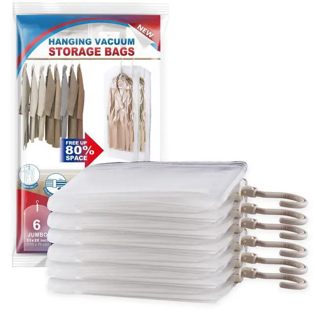Main image of Hanging Vacuum Storage Bags, 6 Pack Large Hanging Vacuum Seal Garment Bags for Clothing, Space Saver for Clothes, Suits, Dresses, Jackets, Clothing Storage for Moving Supplies(6 Long)