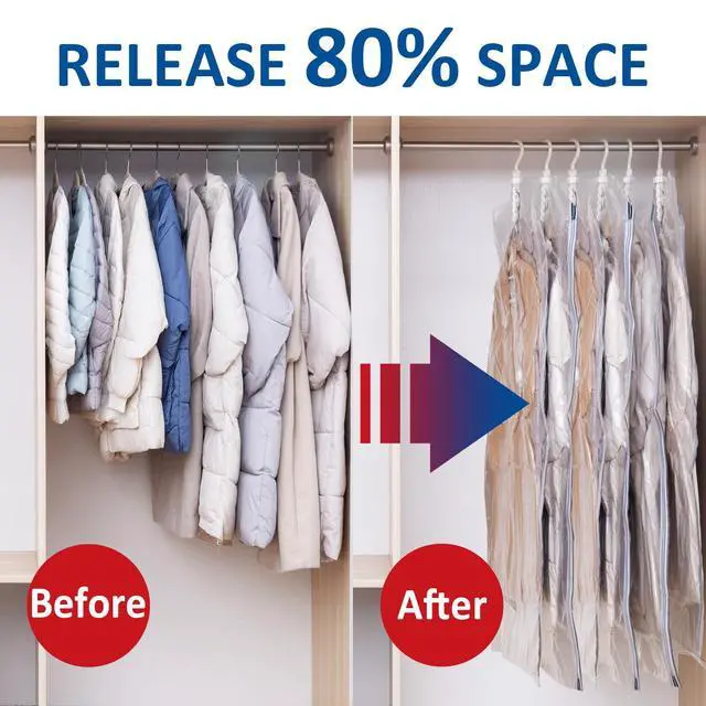 Alt view image 2 of 6 - Hanging Vacuum Storage Bags, 6 Pack Large Hanging Vacuum Seal Garment Bags for Clothing, Space Saver for Clothes, Suits, Dresses, Jackets, Clothing Storage for Moving Supplies(6 Long)