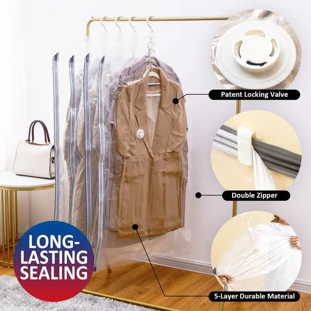 Alt view image 4 of 6 - Hanging Vacuum Storage Bags, 6 Pack Large Hanging Vacuum Seal Garment Bags for Clothing, Space Saver for Clothes, Suits, Dresses, Jackets, Clothing Storage for Moving Supplies(6 Long)