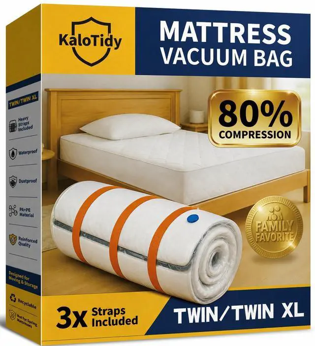 Main image of Memory Foam Mattress Vacuum Bag for Moving and Storage, Heavy-Duty Mattress Compression Bag with Adjustable Compression Straps and Dual-Zip Seal (Twin/Twin-XL)