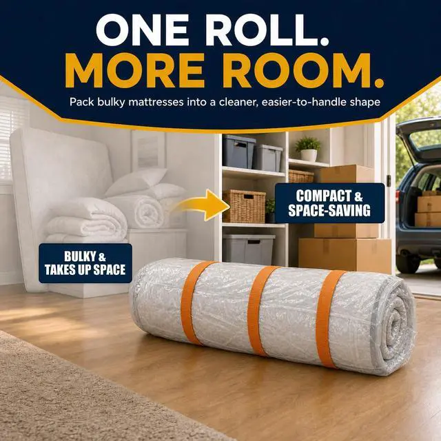 Alt view image 2 of 7 - Memory Foam Mattress Vacuum Bag for Moving and Storage, Heavy-Duty Mattress Compression Bag with Adjustable Compression Straps and Dual-Zip Seal (Twin/Twin-XL)