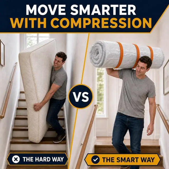 Alt view image 5 of 7 - Memory Foam Mattress Vacuum Bag for Moving and Storage, Heavy-Duty Mattress Compression Bag with Adjustable Compression Straps and Dual-Zip Seal (Twin/Twin-XL)