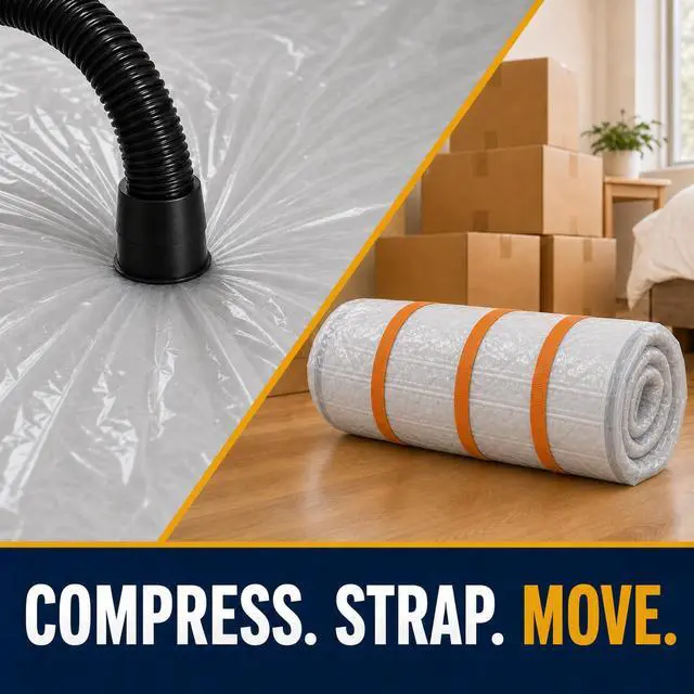 Alt view image 4 of 7 - Memory Foam Mattress Vacuum Bag for Moving and Storage, Heavy-Duty Mattress Compression Bag with Adjustable Compression Straps and Dual-Zip Seal (Twin/Twin-XL)
