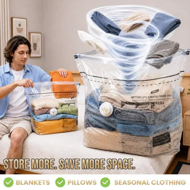 Alt view image 3 of 7 - 8 Pack Cube Vacuum Storage Bags, Medium Size (25x19x11 inch), Vacuum Seal Bags for Clothing, No Pump Compression Packing Cube for Home Storage, Space Saving for Blankets, Baby Clothes, Pillows