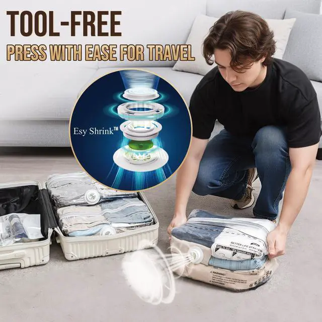 Alt view image 4 of 7 - 8 Pack Cube Vacuum Storage Bags, Medium Size (25x19x11 inch), Vacuum Seal Bags for Clothing, No Pump Compression Packing Cube for Home Storage, Space Saving for Blankets, Baby Clothes, Pillows