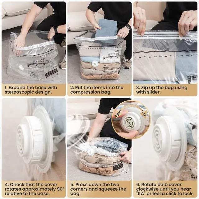 Alt view image 5 of 7 - 8 Pack Cube Vacuum Storage Bags, Medium Size (25x19x11 inch), Vacuum Seal Bags for Clothing, No Pump Compression Packing Cube for Home Storage, Space Saving for Blankets, Baby Clothes, Pillows