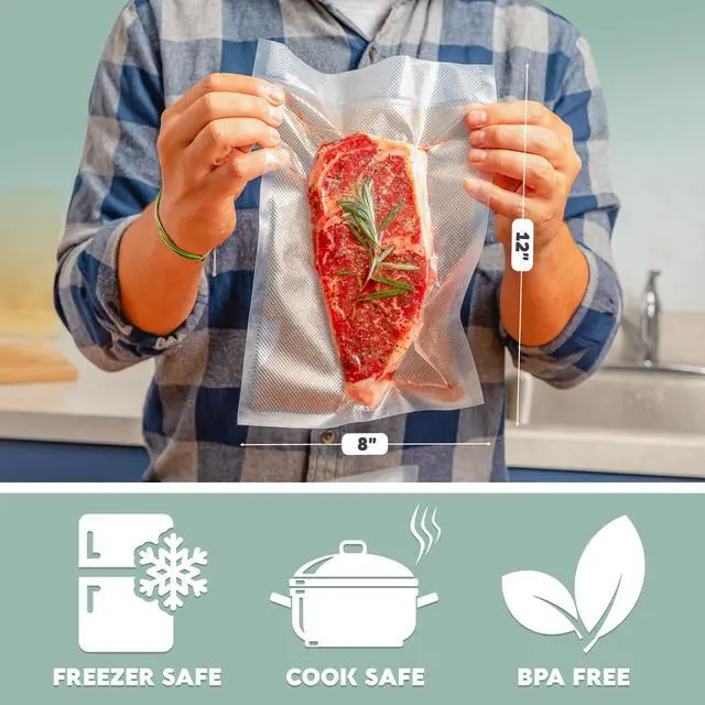 Alt view image 3 of 7 - Vacuum Sealer Bags 200 Quart 8x12" For Food Saver, Commercial Grade, BPA Free, Heavy Duty, Pre-cut, for Vac Storage, Meal Prep, Sous Vide, or Dehydrated Freeze Dried Foods