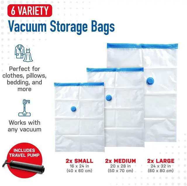 Alt view image 3 of 7 - 6 Pack Variety Vacuum Storage Bags for Comforters, Blankets & Clothes Vacuum Sealed Compression Bags with Hand Pump Space Saver Storage Bags for Bedding,Moving, Travel & Organization (2S, 2M & 2L)