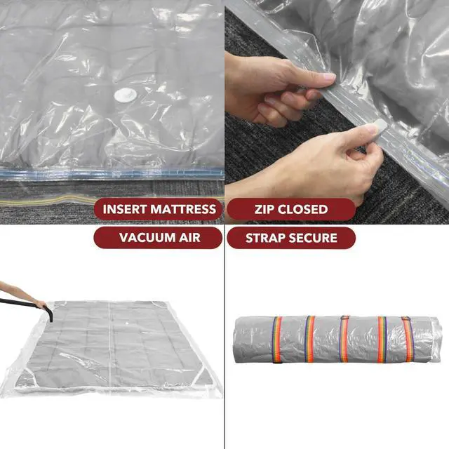 Alt view image 5 of 7 - Queen/Full/Full-XL Mattress Vacuum Bag for Moving and Storage, Vacuum Seal Compression Bag for Queen and Full Size Mattresses, Heavy Duty Mattress Bag for Storage, with Sealing Clip and 5 Straps