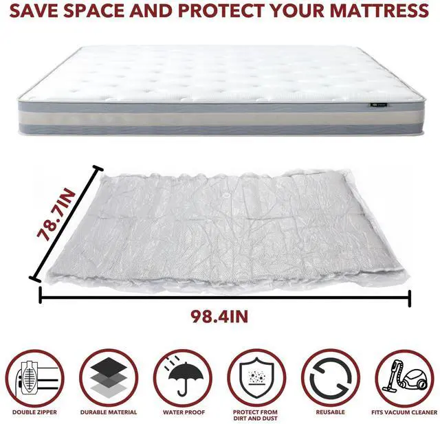 Alt view image 6 of 7 - Queen/Full/Full-XL Mattress Vacuum Bag for Moving and Storage, Vacuum Seal Compression Bag for Queen and Full Size Mattresses, Heavy Duty Mattress Bag for Storage, with Sealing Clip and 5 Straps