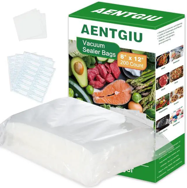 Main image of 200 Vacuum Sealer Bags For Food, 8x12 Inch Thick BPA Free Vacuum Sealer Storage Bags, Compatible with All Vac Machines, Food Saver, Seal a Meal, Weston, Commercial Grade Precut Prep Sous Vide Bags