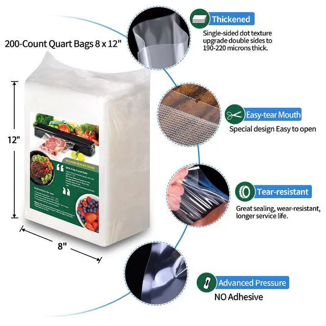 Alt view image 3 of 5 - 200 Vacuum Sealer Bags For Food, 8x12 Inch Thick BPA Free Vacuum Sealer Storage Bags, Compatible with All Vac Machines, Food Saver, Seal a Meal, Weston, Commercial Grade Precut Prep Sous Vide Bags