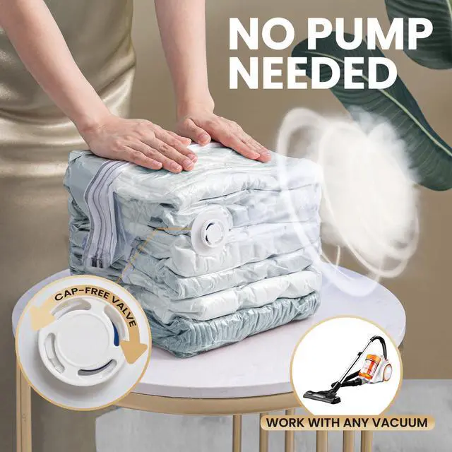 Alt view image 3 of 7 - 6 Pack Vacuum Storage Bags, Cube Space Saver Bags Combo (3 Jumbo +3 Medium), Vacuum Seal Bags for Bedding, Clothing, Comforters, Blankets, No Pump Compression Cube, 2 Size, Cream