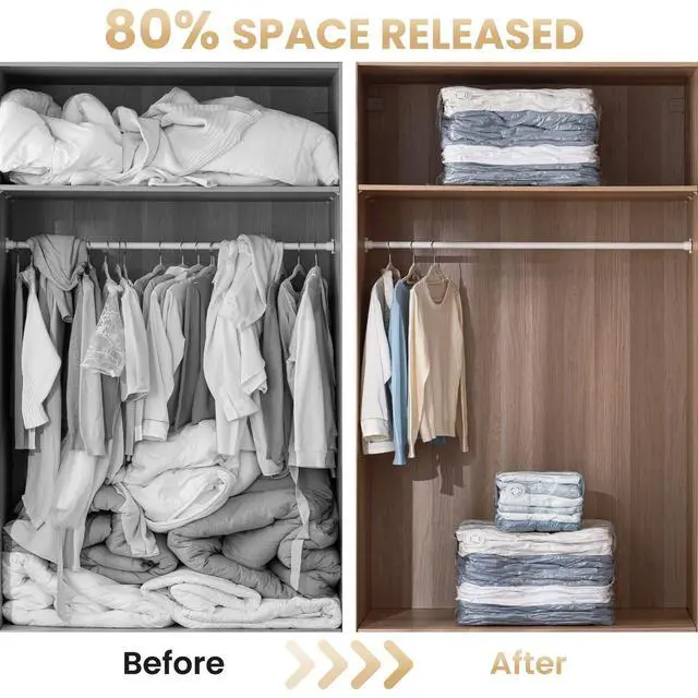 Alt view image 5 of 7 - 6 Pack Vacuum Storage Bags, Cube Space Saver Bags Combo (3 Jumbo +3 Medium), Vacuum Seal Bags for Bedding, Clothing, Comforters, Blankets, No Pump Compression Cube, 2 Size, Cream