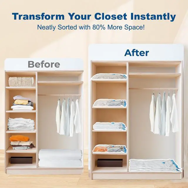 Alt view image 2 of 7 - Vacuum Storage Bags with Electric Pump, 4 Sizes + 2 Roll-Up (5 Each), Space Saver Vacuum Seal Bags for Clothing, Bedding, Pillows, Travel Airtight Seal, Reusable & Durable