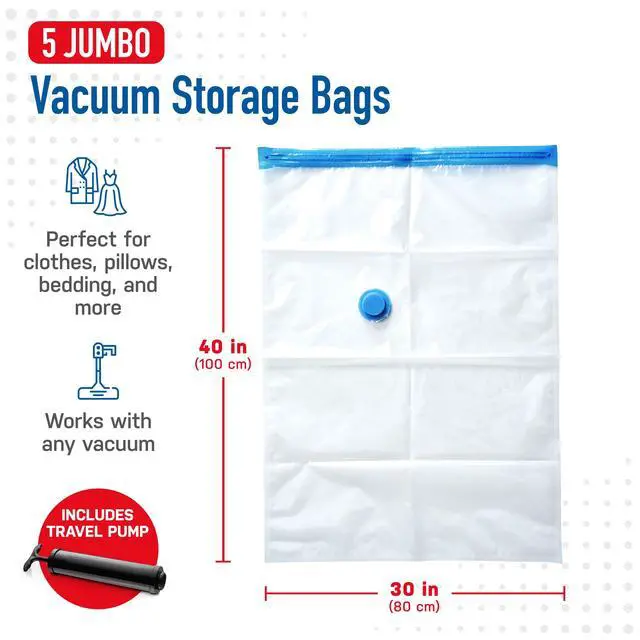 Alt view image 3 of 7 - Jumbo Vacuum Storage Bags for Comforters, Blankets & Clothes Vacuum Sealed Compression Bag with Hand Pump Space Saver Storage Bag for Bedding, Moving, Travel & Organization (5 Pack)