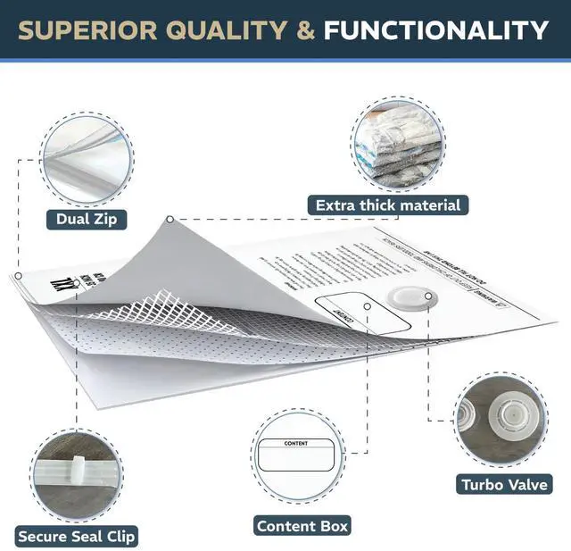 Alt view image 5 of 7 - 8 Pack Vacuum Storage Bags 4 XXL & 4 Jumbo Vacuum Seal Bags for Blankets, Comforters, Clothing & Bedding - Space Saver Compression Bags