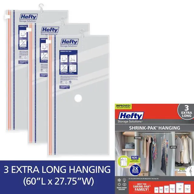 Alt view image 6 of 7 - Hanging Compression Bags 3 Extra Long Vacuum Garment Storage Bags for Clothes, Travel, Closet Organization (60 X 27 Inches) (X-Large)