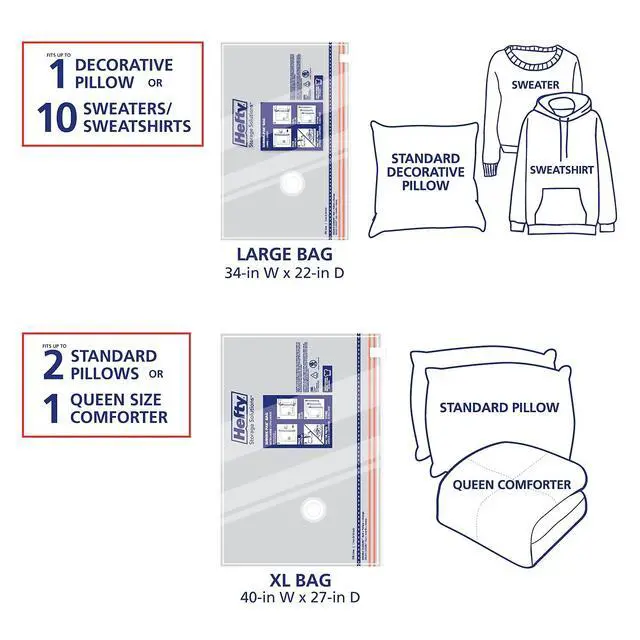 Alt view image 5 of 7 - Pak Vacuum Storage Bags - Space Saver for Under Bed Storage, Clothing and Comforters, Odor Resistant, 3X More Storage Space - 3 Large, 3 XL Bags