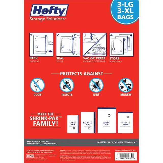 Alt view image 4 of 7 - Pak Vacuum Storage Bags - Space Saver for Under Bed Storage, Clothing and Comforters, Odor Resistant, 3X More Storage Space - 3 Large, 3 XL Bags