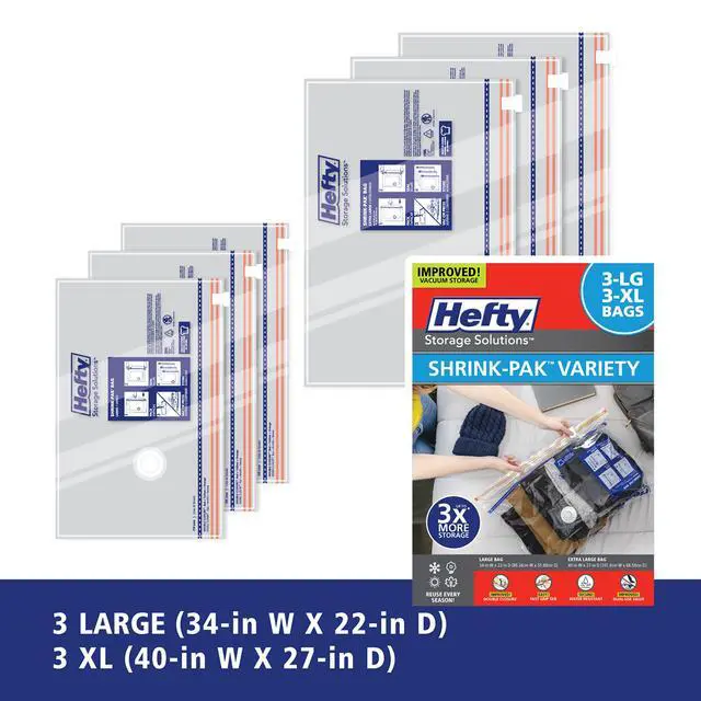 Alt view image 7 of 7 - Pak Vacuum Storage Bags - Space Saver for Under Bed Storage, Clothing and Comforters, Odor Resistant, 3X More Storage Space - 3 Large, 3 XL Bags