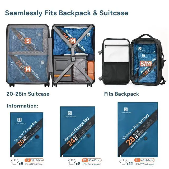 Alt view image 2 of 7 - Vacuum Storage Bag with Wireless Pump for Carry On Checked Luggage 2S/2M/2L