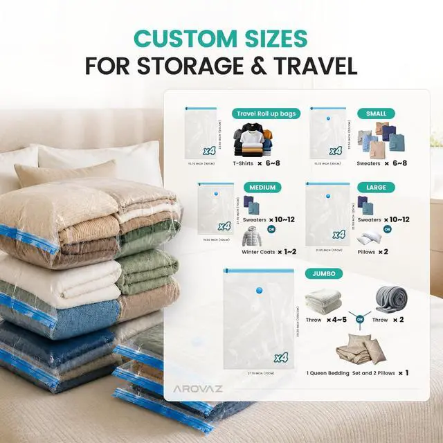 Alt view image 3 of 7 - Vacuum Storage Space Saver Bags 80% Compression for Clothing Travel, Plastic Space Saver Suction Bag Clothes, Blankets, Bedding Jumbo Large (20 Pack) Hand Pump