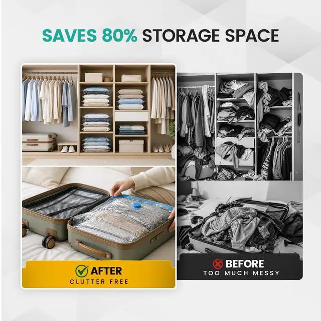 Alt view image 4 of 7 - Vacuum Storage Space Saver Bags 80% Compression for Clothing Travel, Plastic Space Saver Suction Bag Clothes, Blankets, Bedding Jumbo Large (20 Pack) Hand Pump