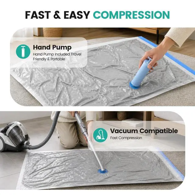 Alt view image 6 of 7 - Vacuum Storage Space Saver Bags 80% Compression for Clothing Travel, Plastic Space Saver Suction Bag Clothes, Blankets, Bedding Jumbo Large (20 Pack) Hand Pump
