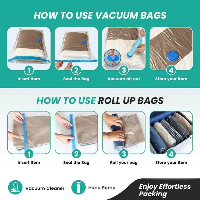 Alt view image 7 of 7 - Vacuum Storage Space Saver Bags 80% Compression for Clothing Travel, Plastic Space Saver Suction Bag Clothes, Blankets, Bedding Jumbo Large (20 Pack) Hand Pump