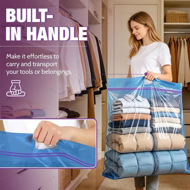 Alt view image 3 of 7 - 25 Gallon Jumbo Storage Bags with Zipper and Handle for Clothes Pillow Travel Moving, Extra Large, 35 x 24, Blue, Pack of 3