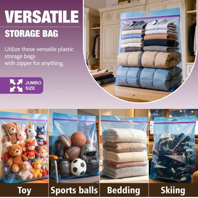 Alt view image 5 of 7 - 25 Gallon Jumbo Storage Bags with Zipper and Handle for Clothes Pillow Travel Moving, Extra Large, 35 x 24, Blue, Pack of 3