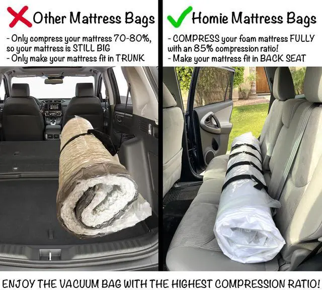 Alt view image 3 of 7 - Mattress Vacuum Bag for Moving, Vacuum Seal Mattress Bag for Memory Foam or Inner Spring Mattresses, Compression and Storage for Returns, Leakproof Valve and Double Zip Seal (King)
