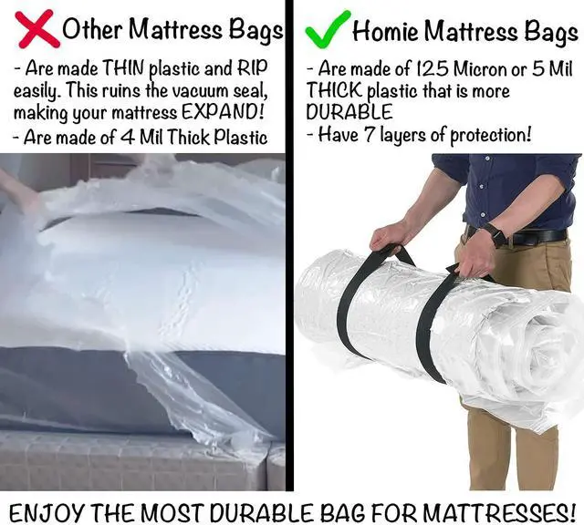 Alt view image 5 of 7 - Mattress Vacuum Bag for Moving, Vacuum Seal Mattress Bag for Memory Foam or Inner Spring Mattresses, Compression and Storage for Returns, Leakproof Valve and Double Zip Seal (King)