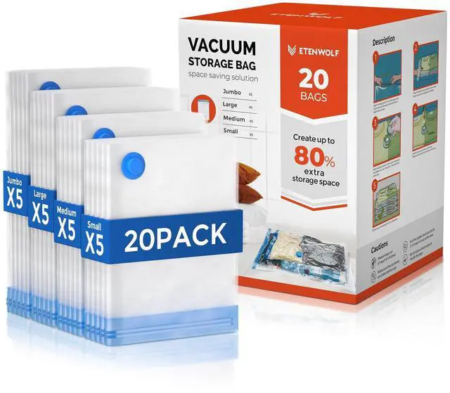 Main image of Vacuum Storage Bags for Travel, Vacuum Seal Bags for Clothes and Travel, Space Saver Bags in Multiple Carry-On Sizes, Perfect for Luggage and Suitcases, 20 Combo