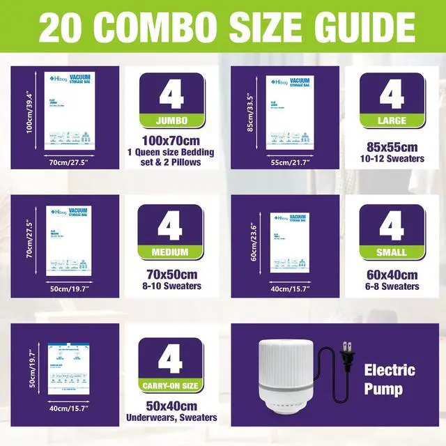 Alt view image 2 of 7 - Vacuum Storage Bags with Electric Pump, Vacuum Seal Bags for Clothing, Pillows, Blanket Bedding Comforters, 20 pack