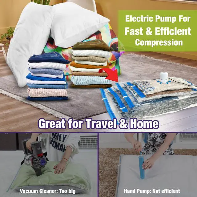 Alt view image 3 of 7 - Vacuum Storage Bags with Electric Pump, Vacuum Seal Bags for Clothing, Pillows, Blanket Bedding Comforters, 20 pack