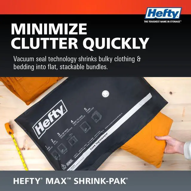 Alt view image 2 of 7 - Hefty MAX Shrink-Pak Vacuum Seal Storage Bags for Clothing, Travel, Bedding | Tear & Water Resistant, Dual-Valve Space Saver Compression Bags - Large, 4-Pack