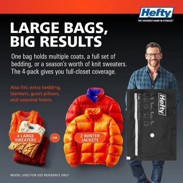 Alt view image 5 of 7 - Hefty MAX Shrink-Pak Vacuum Seal Storage Bags for Clothing, Travel, Bedding | Tear & Water Resistant, Dual-Valve Space Saver Compression Bags - Large, 4-Pack