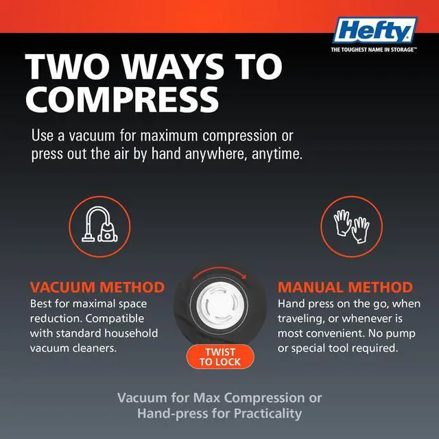 Alt view image 3 of 7 - Hefty MAX Shrink-Pak Vacuum Seal Storage Bags for Clothing, Travel, Bedding | Tear & Water Resistant, Dual-Valve Space Saver Compression Bags - Large, 4-Pack