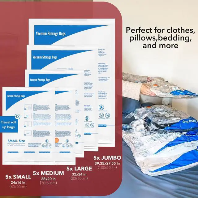 Alt view image 2 of 7 - Vacuum Seal Bags for Clothing Travel & Home Storage, travel vacuum bags with pump, Store Blankets, Comforters, Pillows, Seasonal Clothes Compactly,24 Pack With Electric Pump