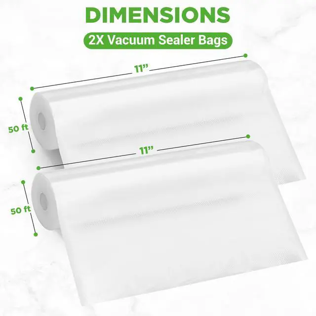 Alt view image 3 of 7 - Vacuum Sealer Bags 11x50 Rolls 2 pack for Food Saver, Seal a Meal, NutriChef, Weston. Commercial Grade, BPA Free, Heavy Duty, Great for vac storage, Meal Prep or Sous Vide