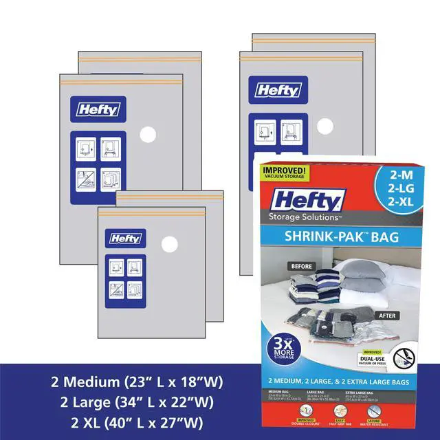 Alt view image 2 of 7 - Shrink-Pak - 2 Medium, 2 Large, 2 XL Vacuum Seal Storage Bags Space Saver Bags for Clothing, Pillows, Towels, or Blankets, 6 Pc Set