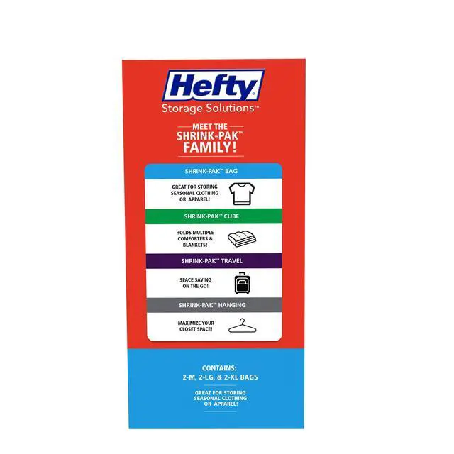 Alt view image 5 of 7 - Shrink-Pak - 2 Medium, 2 Large, 2 XL Vacuum Seal Storage Bags Space Saver Bags for Clothing, Pillows, Towels, or Blankets, 6 Pc Set