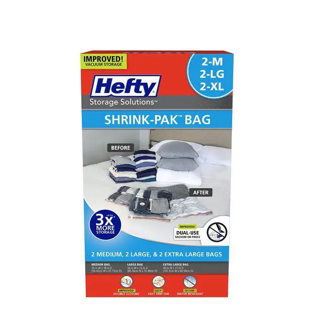 Alt view image 4 of 7 - Shrink-Pak - 2 Medium, 2 Large, 2 XL Vacuum Seal Storage Bags Space Saver Bags for Clothing, Pillows, Towels, or Blankets, 6 Pc Set