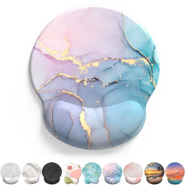 Main image of Mouse Pad with Wrist Rest, Comfortable Computer Mousepad with Gel Wrist Support Smooth Surface and Non-Slip PU Base for Pain Relief, Laptop, Office & Home (Cyan Pink Marble)